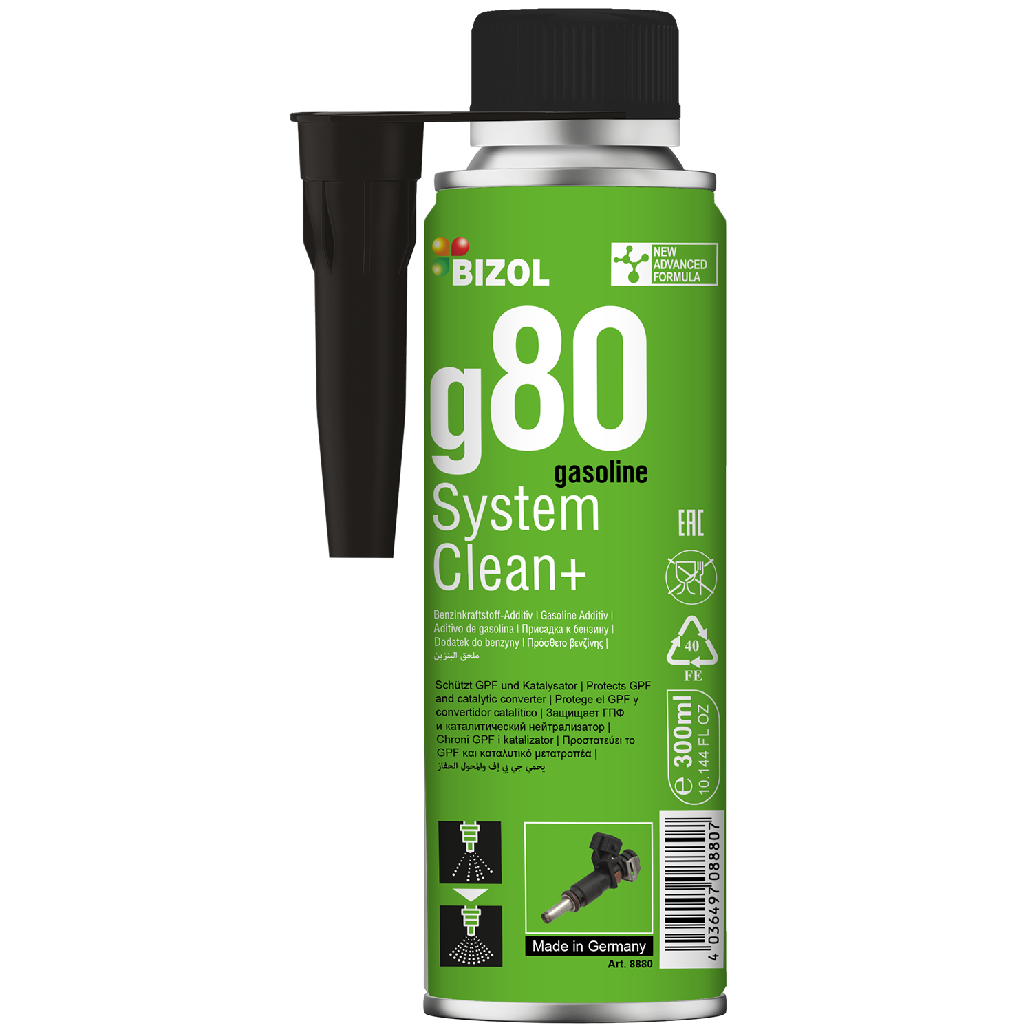 انژکتور شور و تمیزکننده انژکتور بیزول Bizol System Clean  G80 حجم 300 میلی‌لیتر