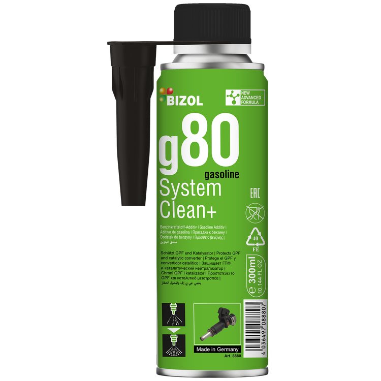 قوطی انژکتور شور و تمیزکننده انژکتور بیزول Bizol System Clean+ G80 حجم 300 میلیلیتر